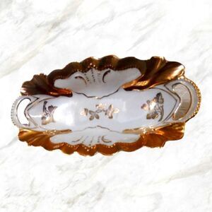 France Dripping with  GOLD LIMOGES Oblong Tid Bit/Trinket Dish White VINTAGE